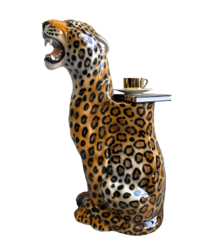 LEOPARD 86CM CERAMIC SIDE TABLE SCULPTURE