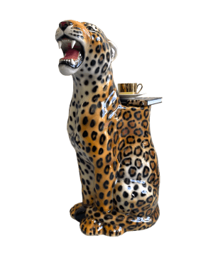LEOPARD 86CM CERAMIC SIDE TABLE SCULPTURE