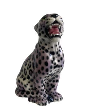 IMOGEN 45CM LILAC CERAMIC LEOPARD SCULPTURE