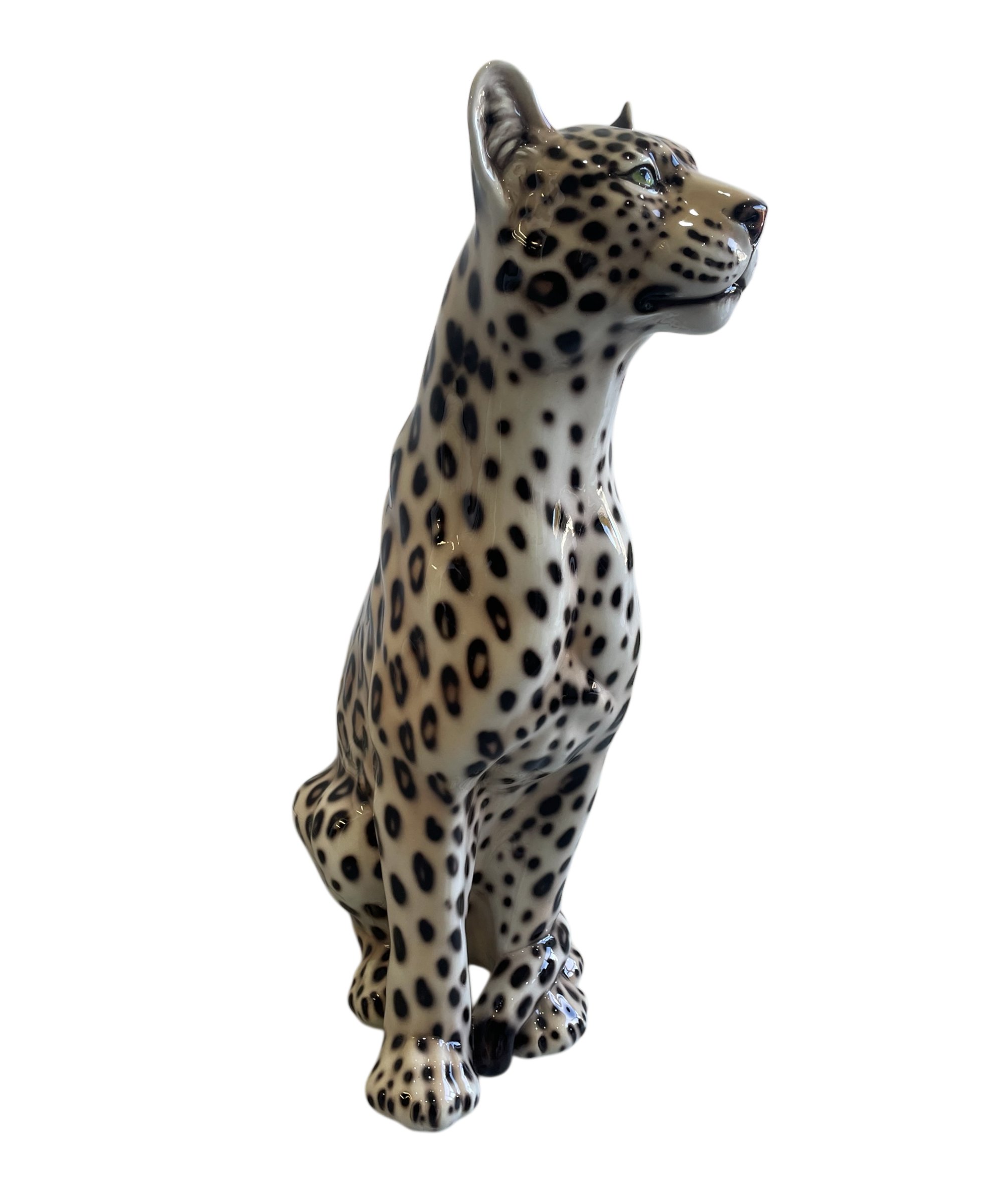 【 美品 】全長53㎝ RUNNING LEOPARD CAST BRONZE Gold Polystone Leopard Sculpture with Encrusted Beading and