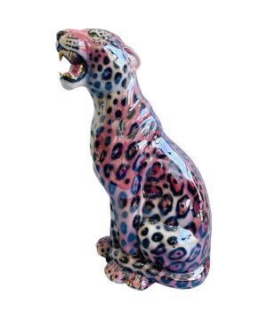 LOLA 86CM DOUBLE LUSTRE GOLD TEETH CERAMIC LEOPARD SCULPTURE