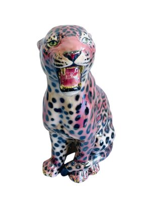 LOLA 86CM DOUBLE LUSTRE GOLD TEETH CERAMIC LEOPARD SCULPTURE