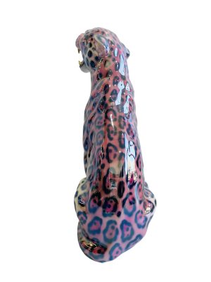 LOLA 86CM DOUBLE LUSTRE GOLD TEETH CERAMIC LEOPARD SCULPTURE
