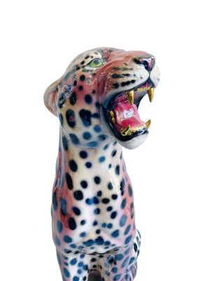 LOLA 86CM DOUBLE LUSTRE GOLD TEETH CERAMIC LEOPARD SCULPTURE