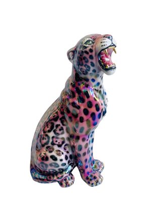 VIVIANA 62CM DOUBLE LUSTRE GOLD TEETH AND NAILS CERAMIC LEOPARD SCULPTURE