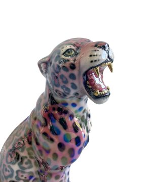 VIVIANA 62CM DOUBLE LUSTRE GOLD TEETH AND NAILS CERAMIC LEOPARD SCULPTURE