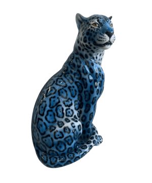 88CM CERAMIC CLOSED MOUTH LEOPARD SCULPTURE